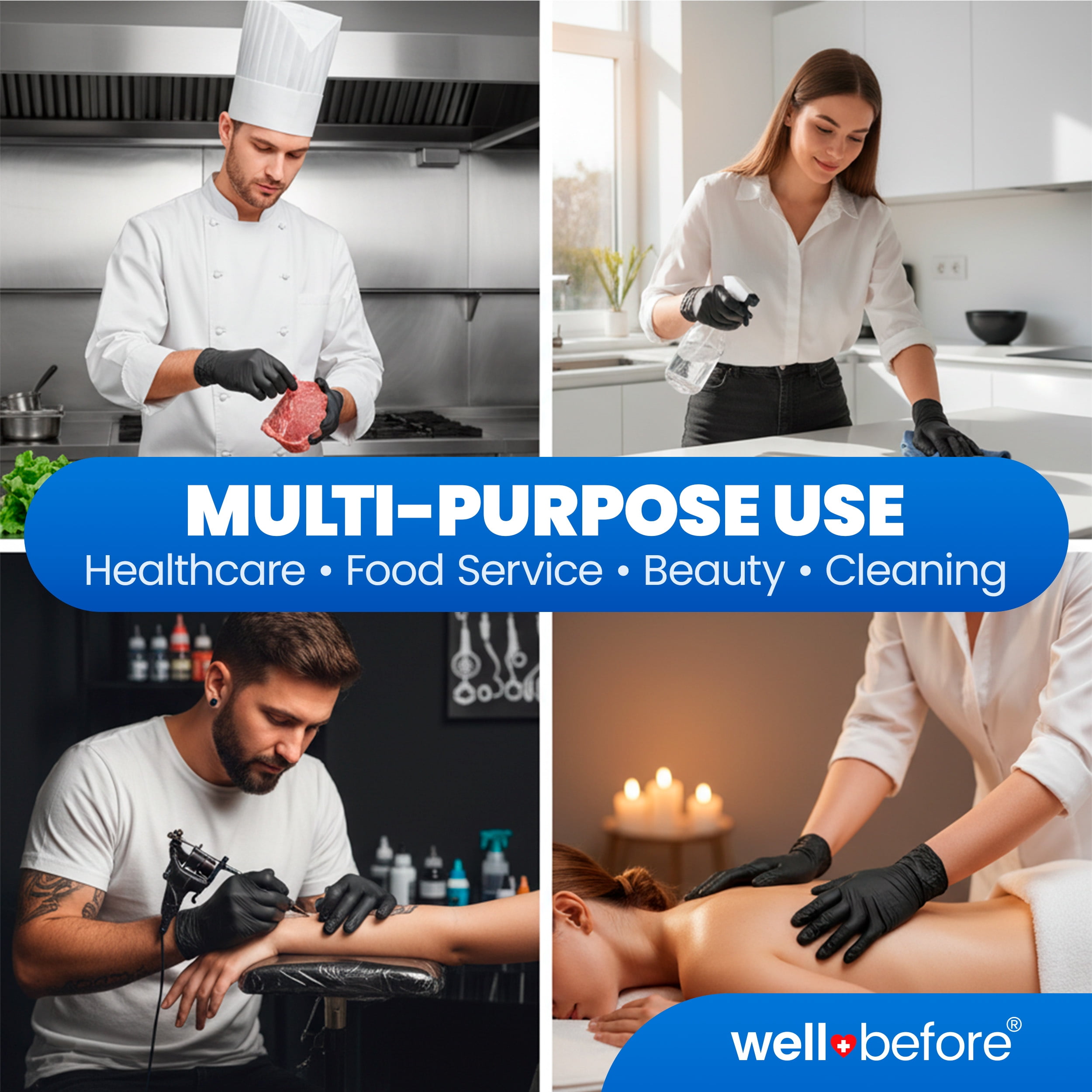 Wellbefore Disposable Synmax Exam Gloves, Powder-Free, Black, Large, 200pcs