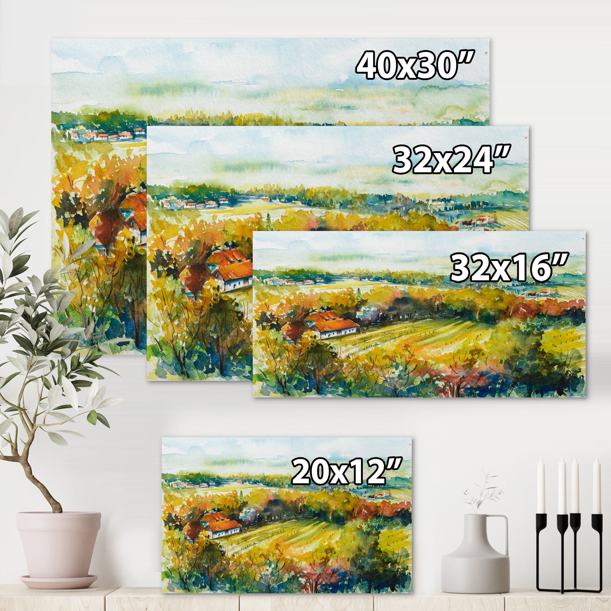 Designart ' Autumn Rural Landscape ' Country Canvas Wall Art Print