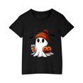 thumbnail image 2 of Odeerbi Kids Boys Girls Halloween T-shirt Kids Kids Halloween Ghost Print Shirt Fashion Cute Round Neck Short Sleeve Cotton Top Kids Clothes Black, 2 of 5