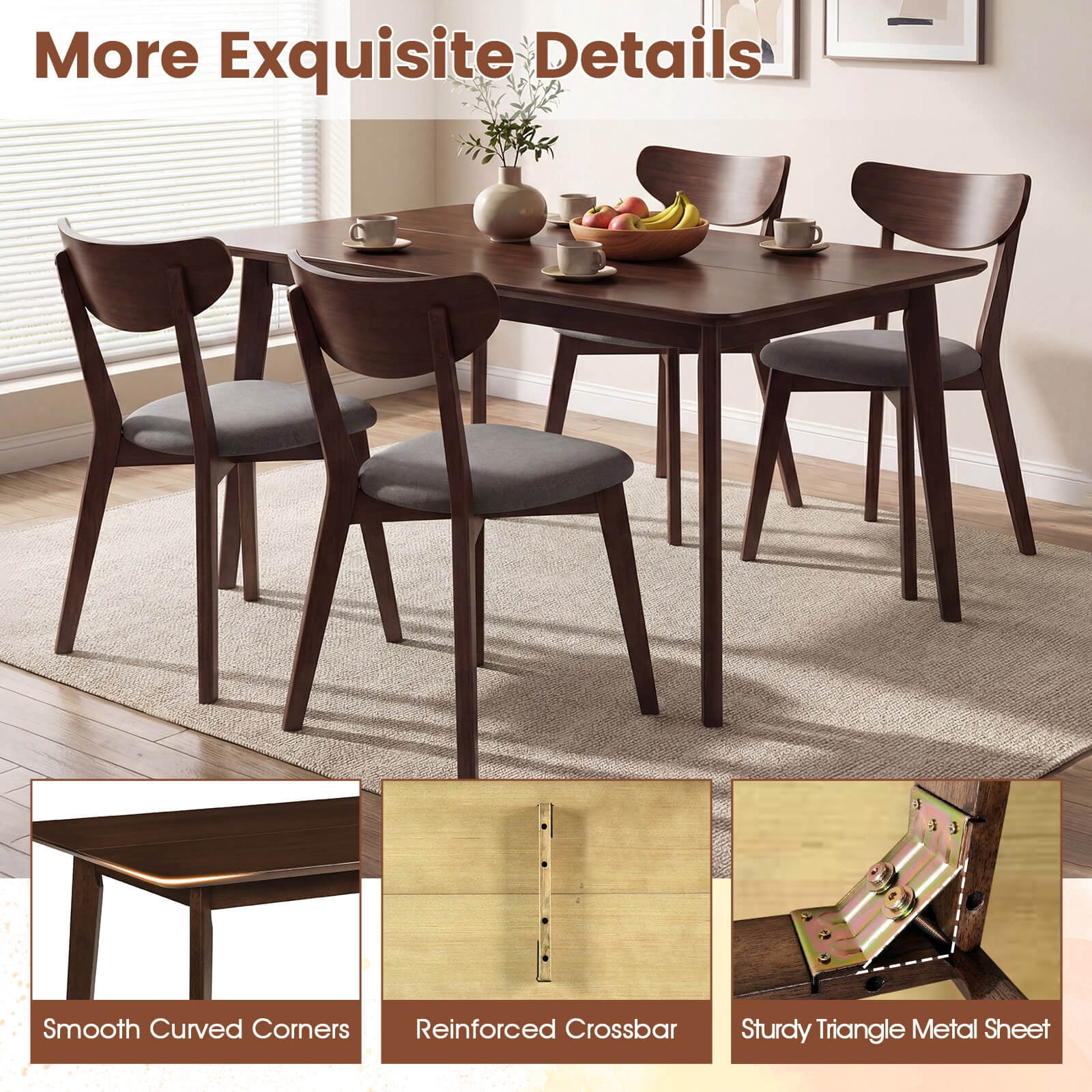 Costway Rectangle Dining Table for 4-6 People, 47” Kitchen Table wirh Rubber Wood Legs Walnut