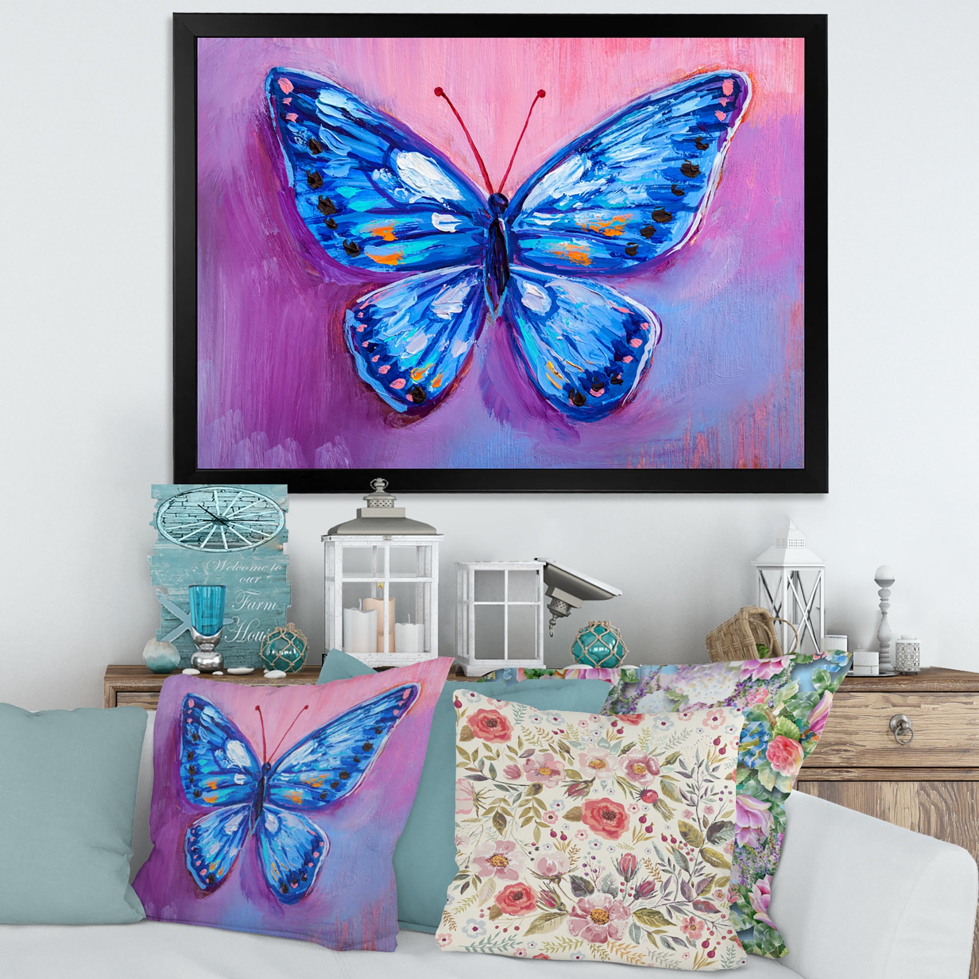 Designart 'Ancient Blue Butterfly I' Modern Framed Art Print
