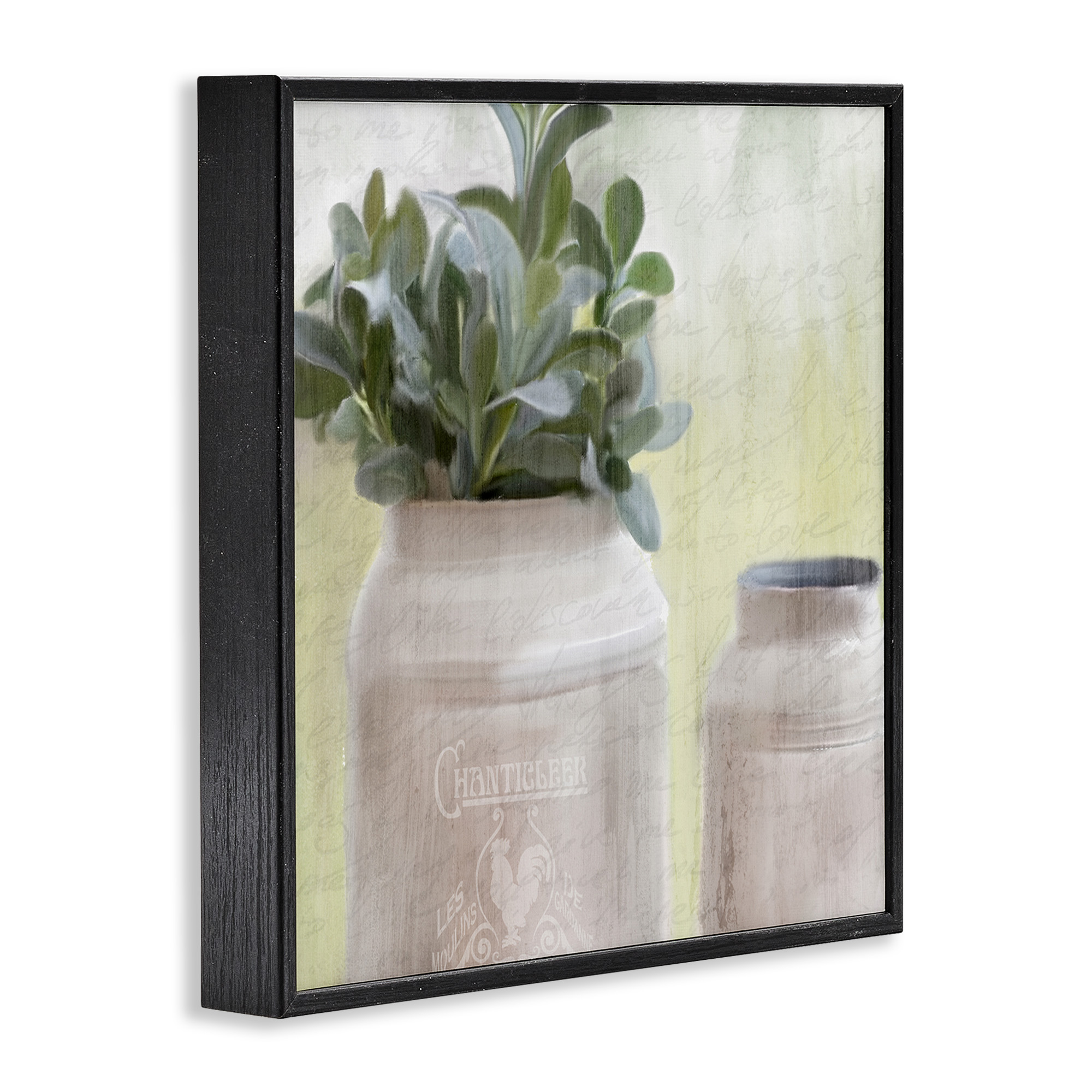 Stupell Industries Farmhouse Mill Can with Greenery Botanical & Floral Painting Black Framed Art Print Wall Art, 24 x 24