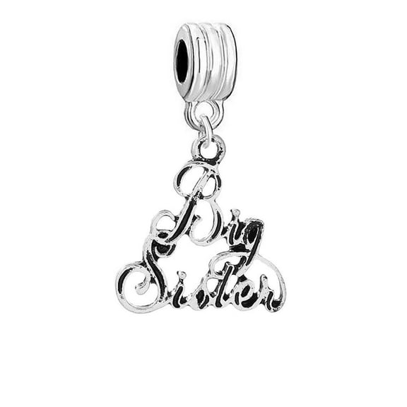 Big Sister Charm Dangle European Bead Compatible with Snake Chain Charm Bracelets