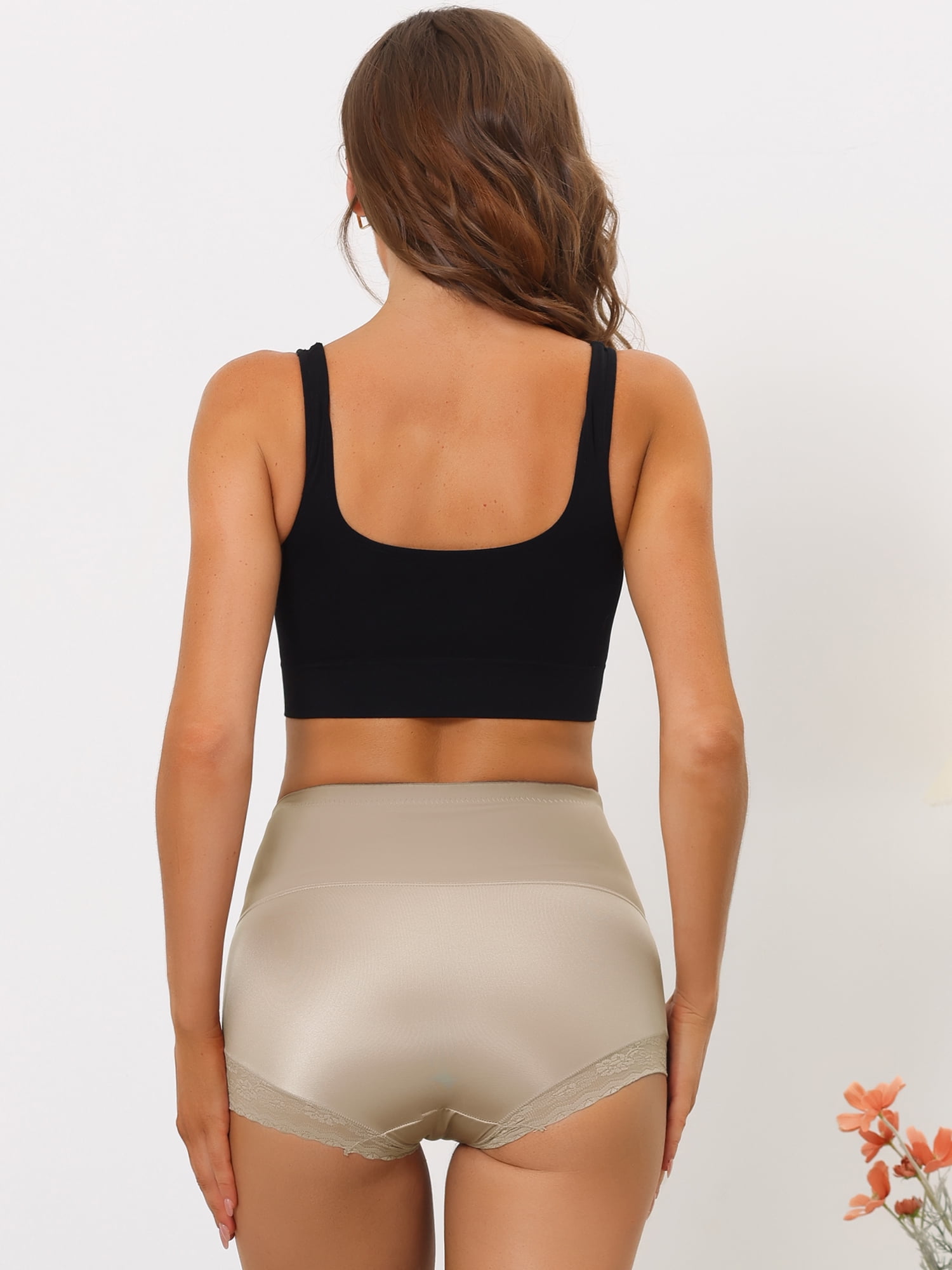 DARING DIVA Women's High Waisted Lace Brief Shapewear Tummy Panty Bodyshaper L Light Brown