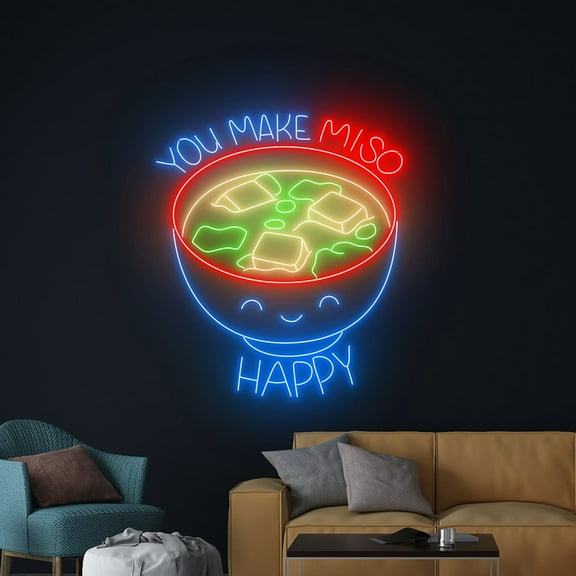 Handmadetneonsign You Make Miso Happy Neon Sign, Miso Soup Wall Art Decor, Japanese Food Wall Decor