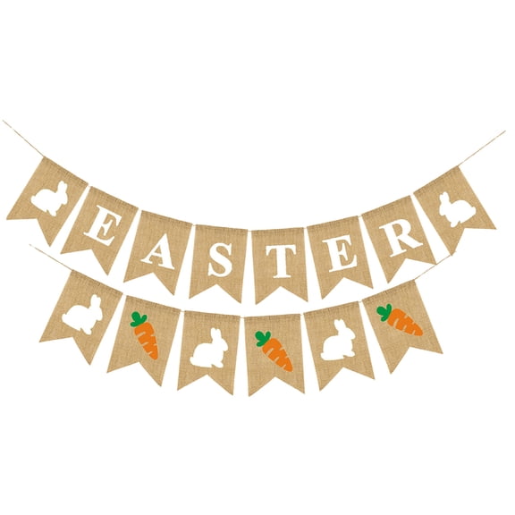 HAMPPLIES Easter Party Bunting, Khaki Linen Hanging Gar, Unforgettable Decor 2Pcs