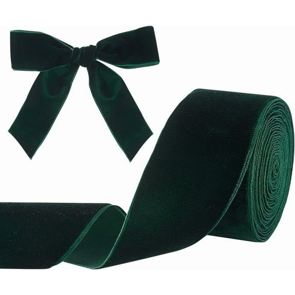 3 Yards Single Face Velvet Ribbon 1-5/8inch Vintage Velvet Ribbon for Christmas Wreath Decoration Velvet Fabric Ribbon Trim for Gift Wrapping DIY Crafts Making Party Decor Dark Green 1set