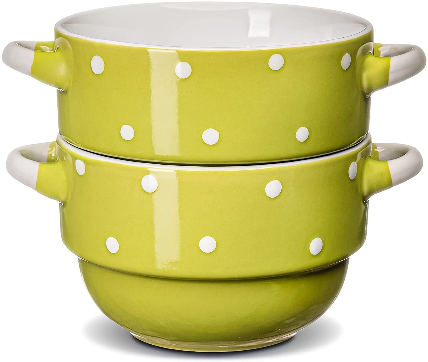 Ecodeco Soup Bowls with Handles Ceramic, Green, 16 oz, Set Ecodeco Soup Bowls with Handles Ceramic, Green, 16 oz, Set