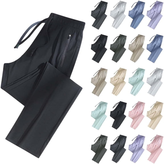 Casual Pants Stretchy Work Joggers - Lightweight Quick Dry Sweatpants with Zipper Pockets, Elastic Waist Lounge Trousers for Women Men