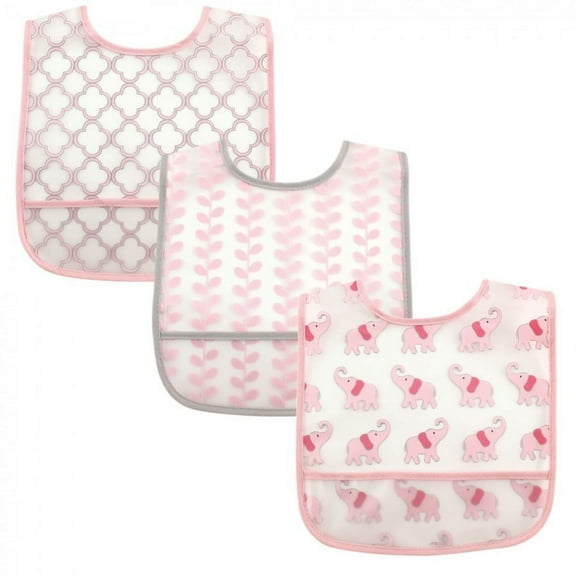 Luvable Friends Baby Girl Waterproof PEVA Bibs 3pk, Girl Elephant, One Size