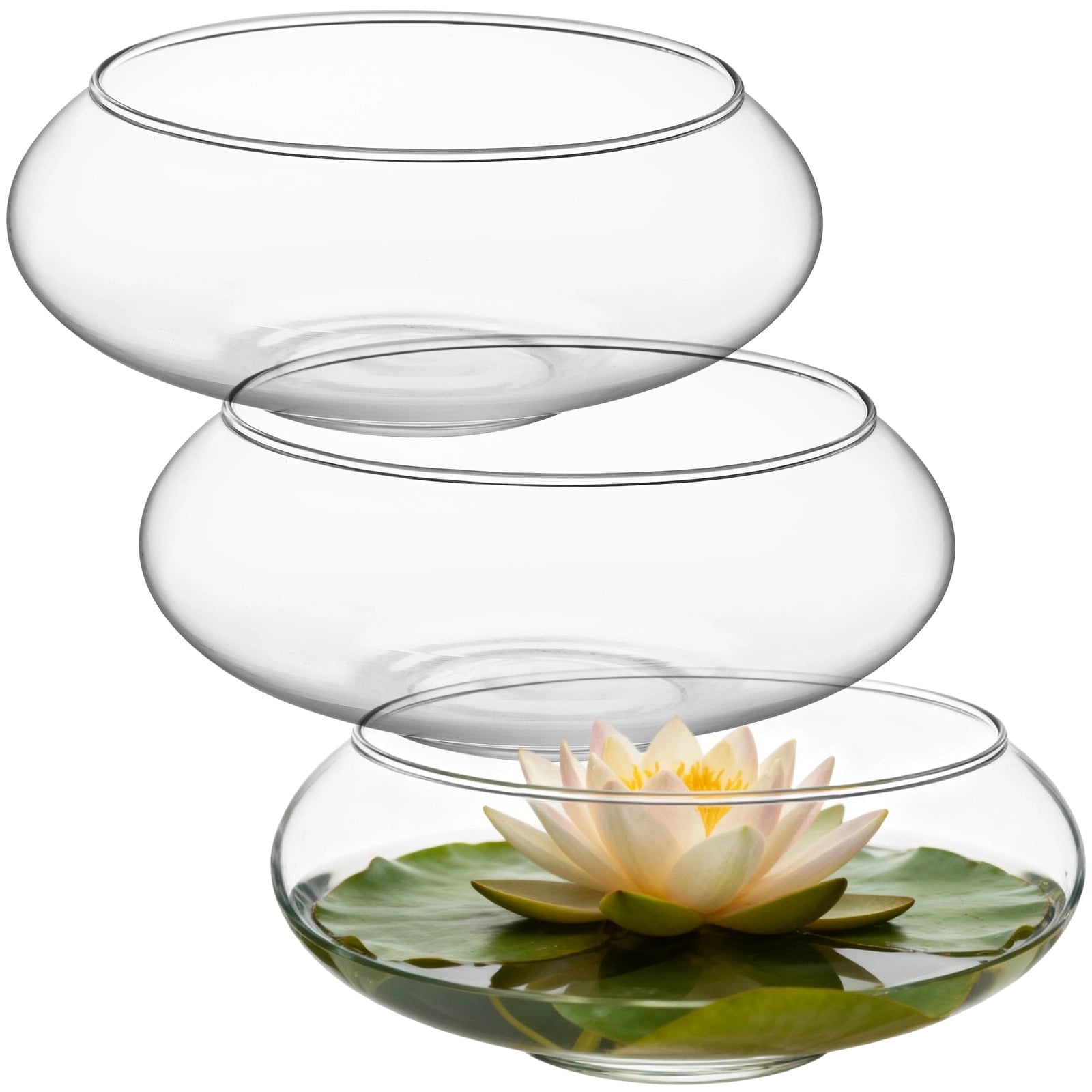 3 PCS Glass Hydroponic Planter Bowls, Clear Lotus Flower Vase, Decorative Water Lily Pot, Round Transparent Glass Fish Bowl, Aquatic Plant Container for Water Plants, Narcissus, 7.1 x 2.7 in