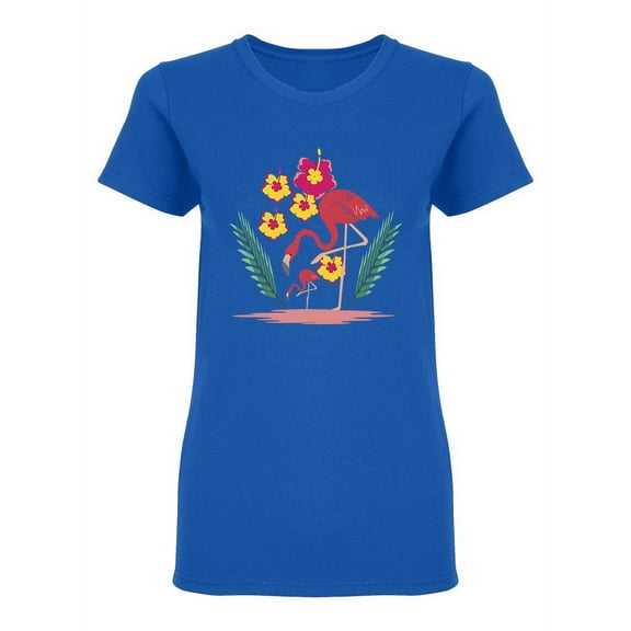 Tropical Flowers Flamingo Design Shaped T-Shirt Women -Image by Shutterstock, Female Large