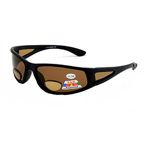 Mens Wrap Around Sport Sunglasses Polarized Plus Bifocal Reading Lens Brown  - 2.75