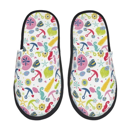 Balery Undersea Seahorse Slient Indoor Furry Fleece Comfort House Shoes Soft Non-Slip Home Shoes Cotton slippers House Slippers-- Medium