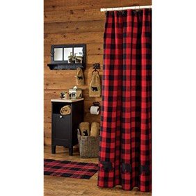 Buffalo Check Fabric Shower Curtain 72 X 72 Burgundy Black
