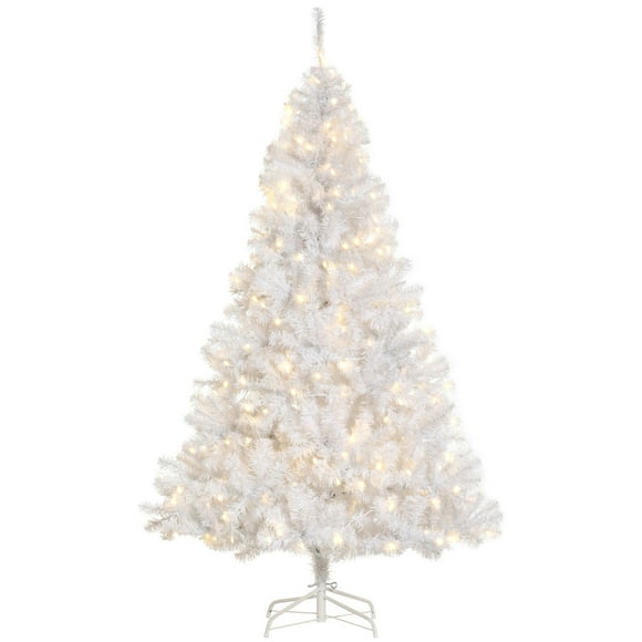 HOMCOM 6 FT Prelit Artificial Christmas Tree with LED Light for Home White