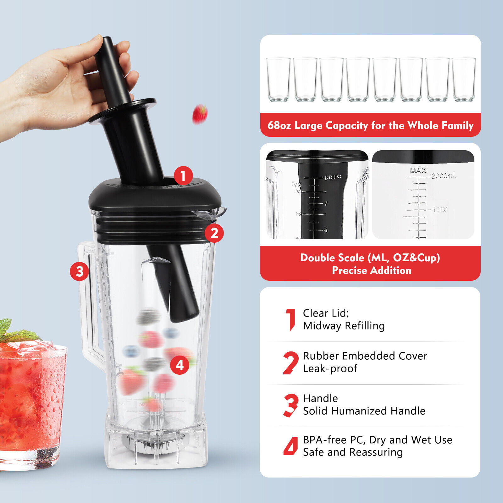 GZZT 2L Smoothie Blender Smoothie Cup Blender Cup Professional