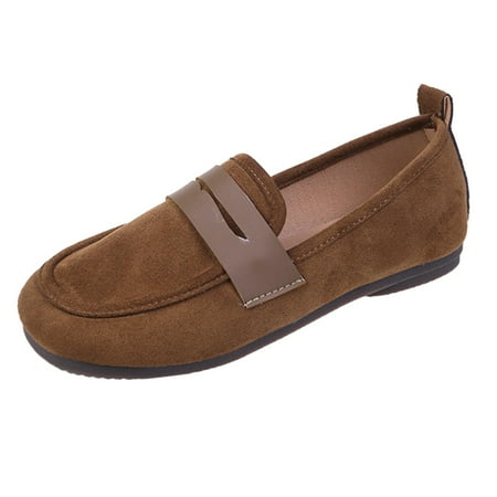

Huashengg Women Casual Shoes Autumn And Winter Comfortable Fashion Simple Low Heel Solid Color Suede Soft Bottom Square Toe Slip On Casual Shoes for Women Slip on Loafer