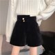 thumbnail image 5 of Pantalones cortos gruesos de pierna ancha para mujer, pantalones cortos con botones de cintura alta, informales, holgados, de Color puro, para fiesta, Otoño e Invierno, 5 of 8