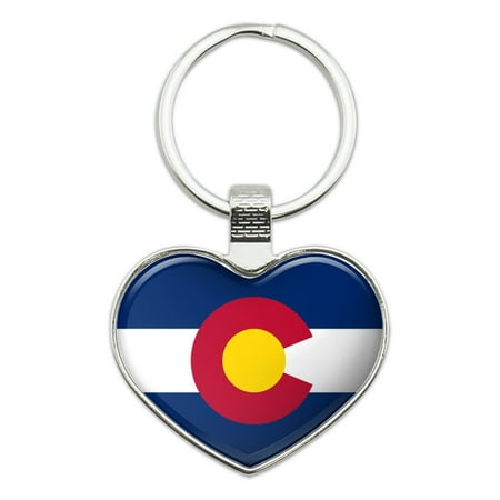 Colorado State Flag Heart Love Metal Keychain Key Chain Ring