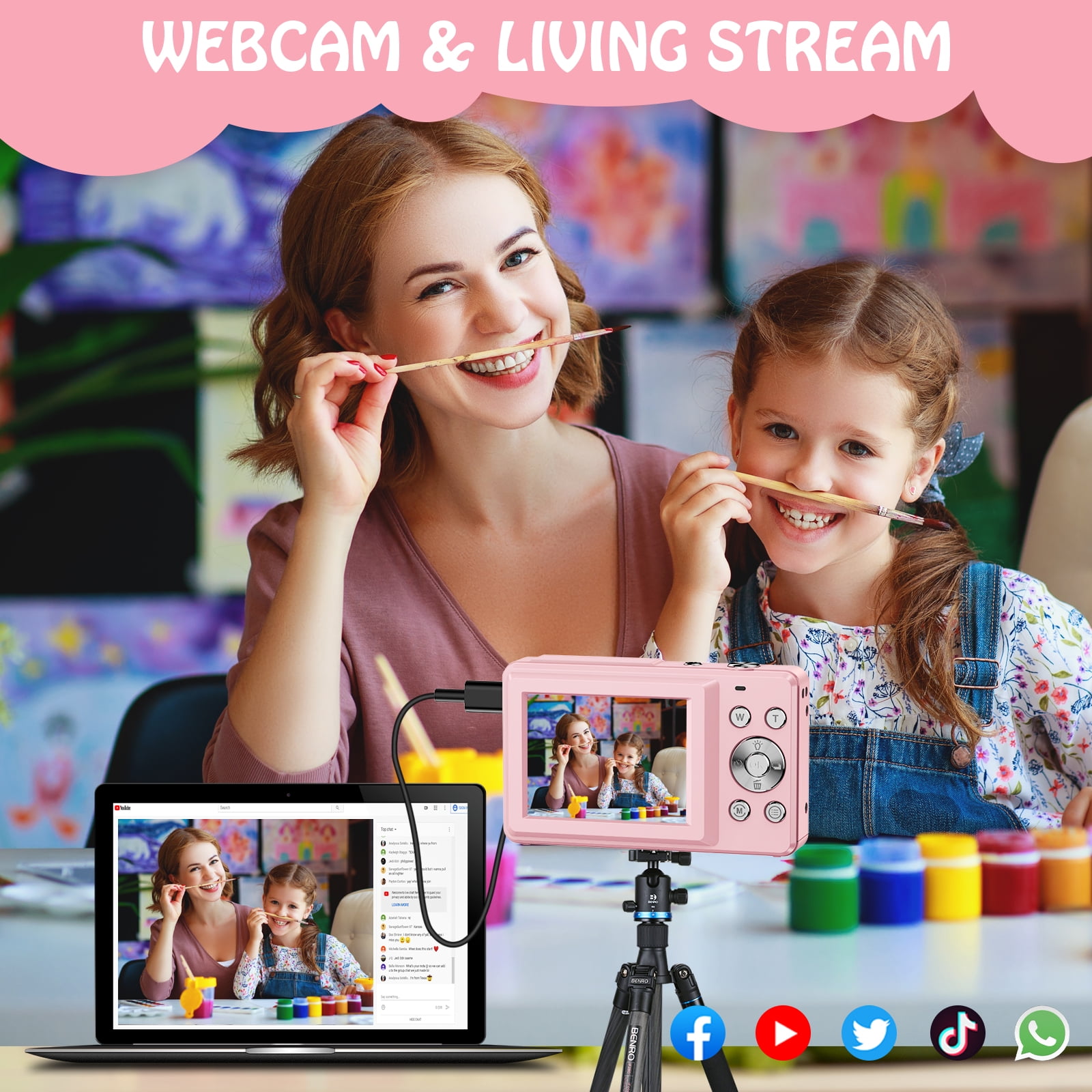 ACTITOP Digital Camera FHD1080P 44MP Vlogging Camera for Kids 2.4"LCD Screen Small Video Camera with 32G Card