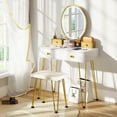 thumbnail image 5 of Costway Industrial Mirrored Vanity Makeup Dressing Table Padded Stool Set 3-Color Lights, 5 of 10