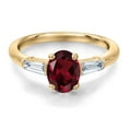thumbnail image 3 of Gem Stone King 18K Yellow Gold Plated Silver Red Rhodolite Garnet and Lab Grown Diamond Engagement Ring for Women | 1.65 Cttw | Oval 8X6MM | Gemstone January Birthstone | Size 8, 3 of 6