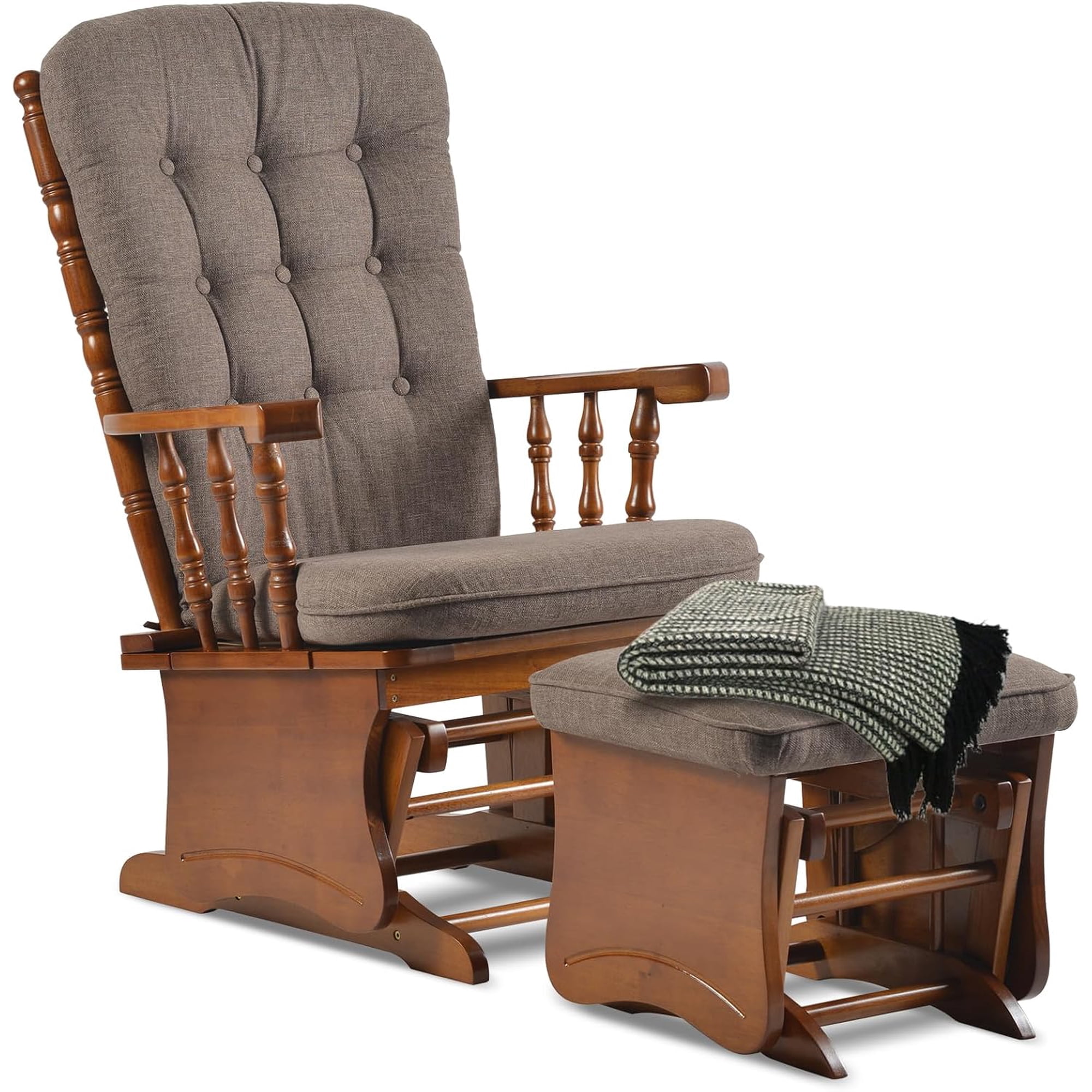 Dvasovio Nursery Collection Kids American Design Rubber Wood Glider Rocking Chair with Ottoman, Antique Brown