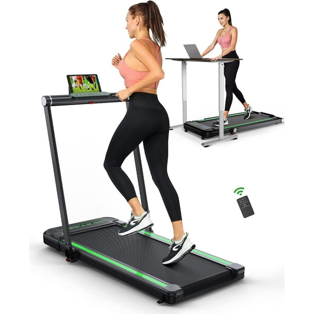 THERUN 2 in 1 Under Desk Treadmill, Folding Treadmill  with Remote  Control,  mph, LED Display, Phone/Tablet Holder, Electric Walking  Running Machine for Home Office, No Assembly Needed 