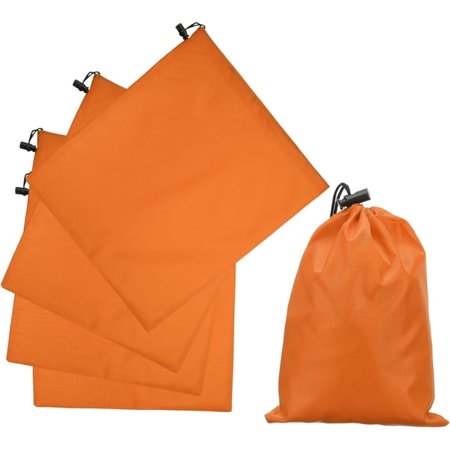 5Pcs 210D Polyester Drawstring Bag with Toggle, 14 x 16 Inch Waterproof Travel Storage Foldable Stuff Sack Cinch for Gym Hiking Yoga Clothes Organizer, Orange