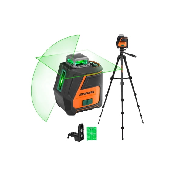 JORGENSEN 360° Laser Level with Tripod, 100 FT Rechargeable Self Leveling Cross Line Laser Leveler Tool with Magnetic Base, Wide Angle Green Lase