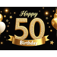 thumbnail image 4 of Glamorous Black Background Happy 50th Birthday Banner with Golden Balloons Crowns Stars Cakes Party Supplies Backdrop Decorations Photography Props for Birthday Party Celebration Photo Booth Decor, 4 of 8