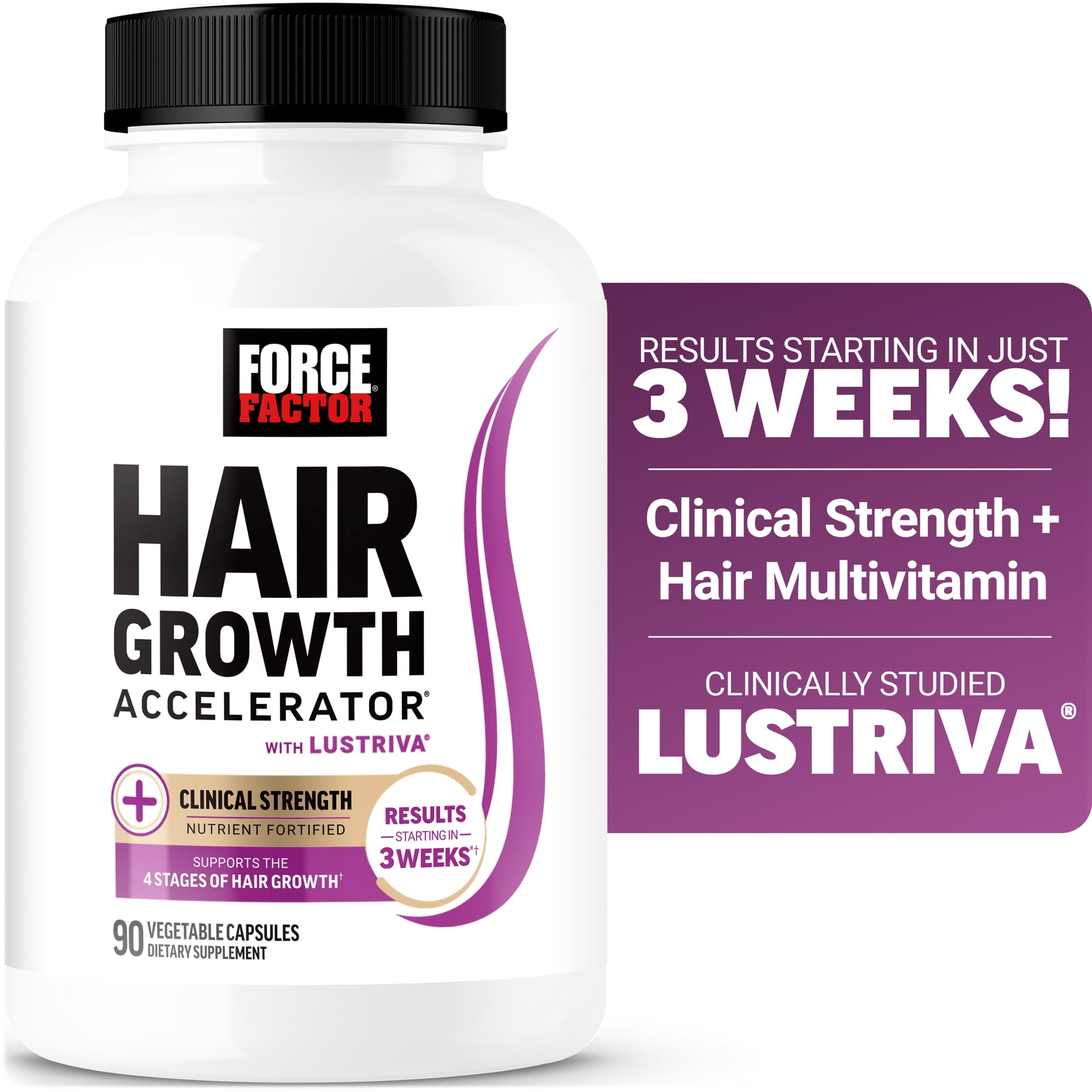 Force Factor Hair Growth Accelerator, Hair Growth Vitamins for Women & Men with Clinically Studied Lustriva, Biotin & Ashwagandha, 90 Capsules