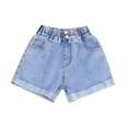 thumbnail image 3 of Tfken Summer Shorts For Girls Solid Color Loose Elastic Waist Denim Shorts With Pockets Fashion Caual Daily Wear Children Comfortable Clothes Blue Size 7-8 Years, 3 of 9