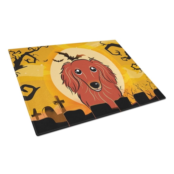 Caroline's Treasures Halloween Longhair Red Dachshund Glass Cutting Board Large