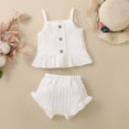 thumbnail image 2 of NOLDARES Toddler Baby Girl Summer Clothes Ruffle Knit Sleevelesss T-Shirt Tee Tops + Shorts Cute Outfits Set(White,12-18 Months), 2 of 6