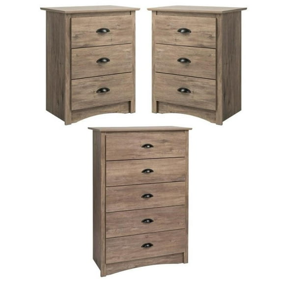 Home Square 3-Piece Set with 2 3-Drawer Nightstands and 5-Drawer Chest
