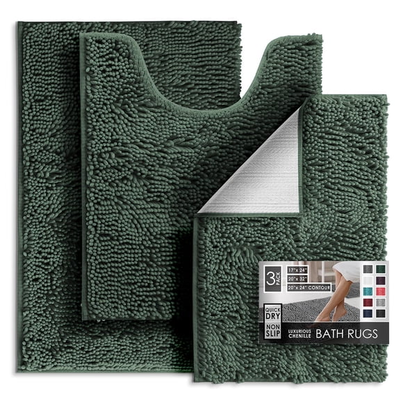 Juego de alfombras de baño Hearth & Harbor Chenille, antideslizantes, color verde cazador