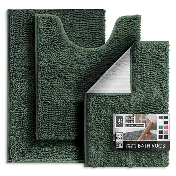 Juego de alfombras de baño Hearth & Harbor Chenille, antideslizantes, color verde cazador