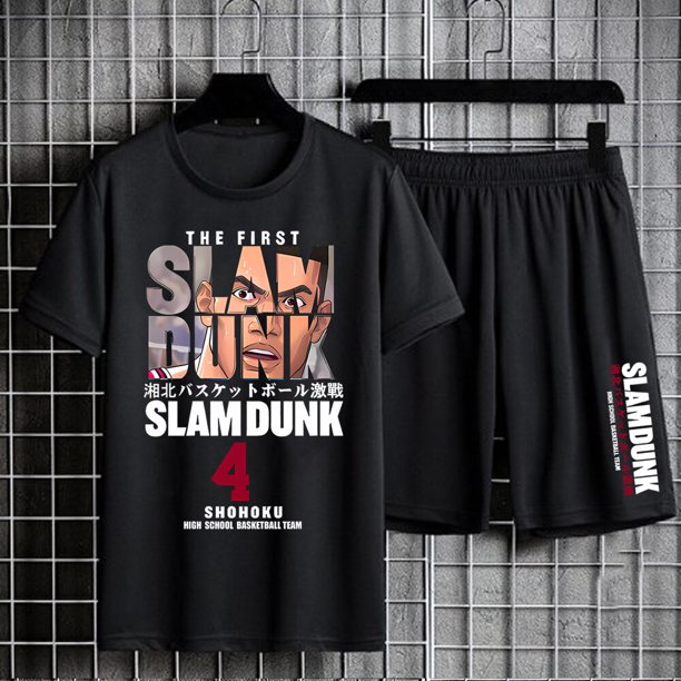 Slam Dunk-chándales de verano para hombre, Camiseta de algodón con estampado de Anime, pantalones cortos, trajes de gran tamaño, ropa deportiva de baloncesto, conjuntos de entrenamiento