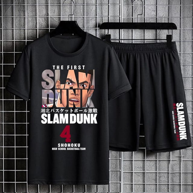 Slam Dunk-chándal de algodón para hombre, Camiseta con estampado de Anime, pantalones cortos, traje de verano, conjunto de entrenamiento holgado, ropa deportiva de baloncesto, camiseta de gran tamaño
