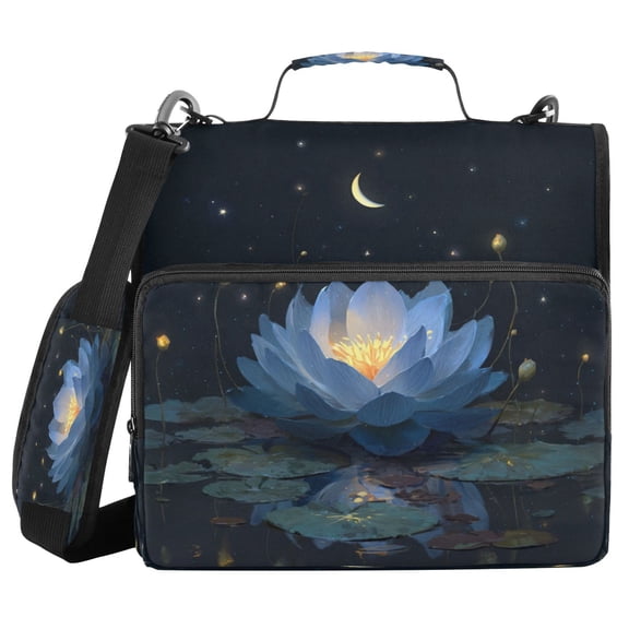 Water-Resistant 3-Ring Binder Organizer with Multiple Pockets Zipper Binder Bag for Office Serene Blue Lotus Flower