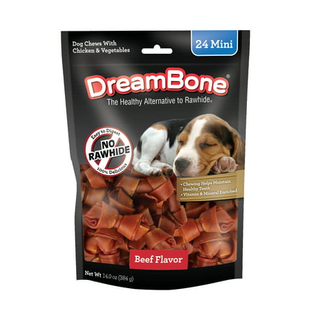 DreamBone Rawhide Free Mini Bones Made with Real Beef Vegetable and Chicken Dog Treats - 24ct