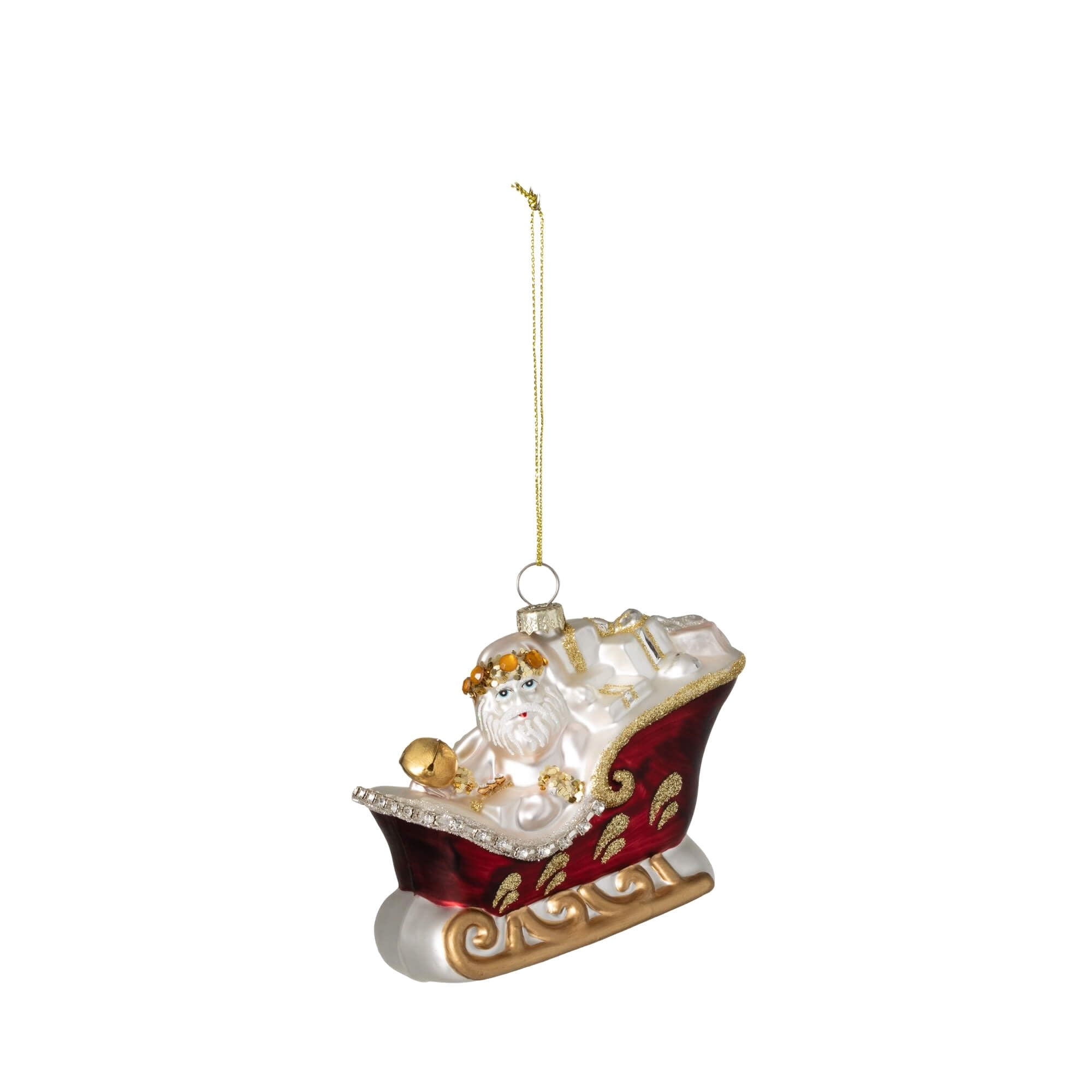 3.75"H Sullivans Santa In Sleigh Glass Christmas Ornament, Multicolor