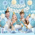 thumbnail image 2 of Blue Birthday Decorations, Party Decor with Dusty Baby Blue Gold Balloons Happy Birthday Banner Birthday Sash Tablecloth Fringe Curtain for Baby Boys Girl Men Women, 2 of 7