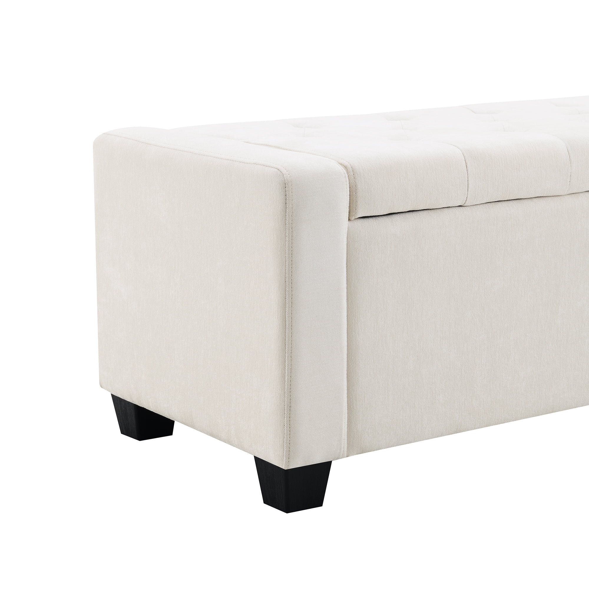 Ottoman with Storage, Upholstered Bench with Button Tufting and Safety Hinge, Solid Wood Frame for Bedroom Living Room Entryway, Beige