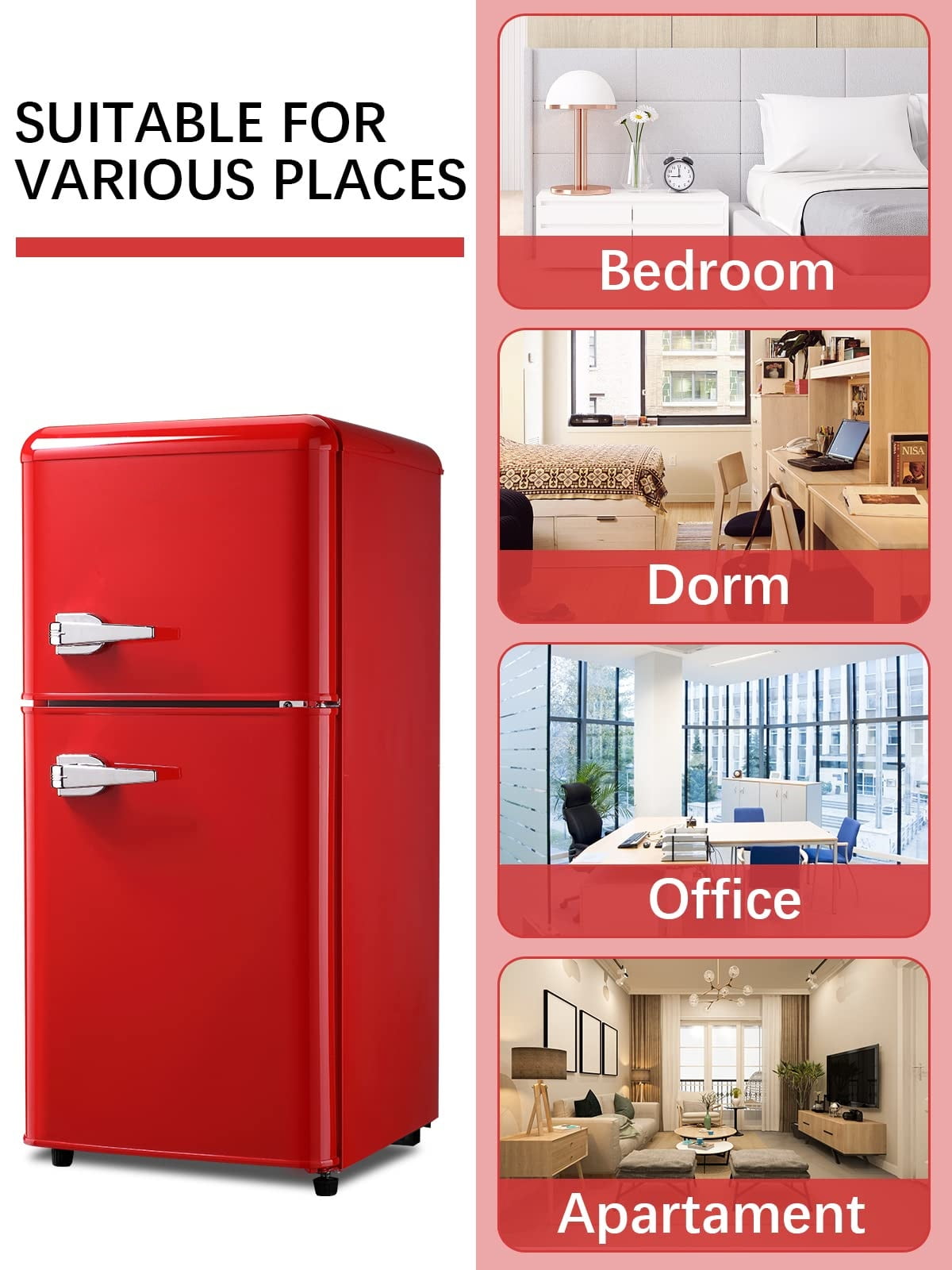 GGTB 3.0 cu.ft Mini Fridge with Freezer, Compact Double Door Refrigerator, 7-Temp Settings, Removable Shelves for Dorm, Apartment, Office, Red