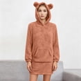 thumbnail image 2 of yardsong Flannel Pajamas for Women Women's Fleece Hooded Nightgown Long Sleeve Flannel Night Dress Fuzzy Sleepwear Pajama with Pockets Orange,S, 2 of 9