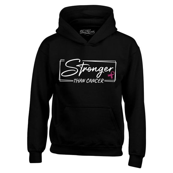 Shop4Ever Men's Stronger Than Cancer Breast Cancer Awareness Hooded Sweatshirt Hoodie Small Black