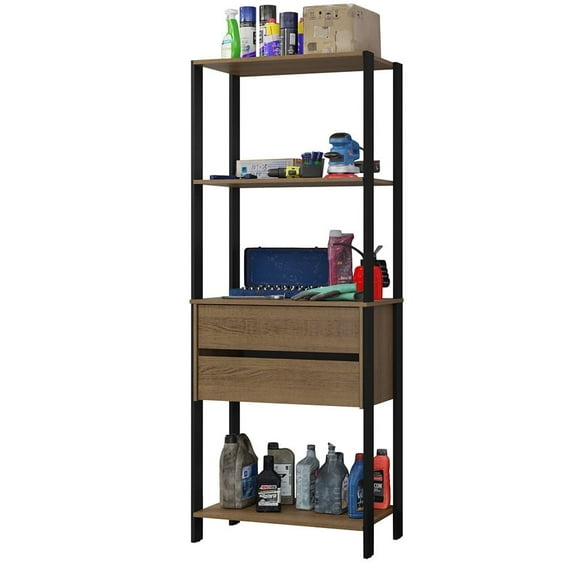 Madesa Garage Storage Rack with 2 Drawers and Open Shelves 27"L Multiuse Organization Cabinet for Tools - Black/Brown